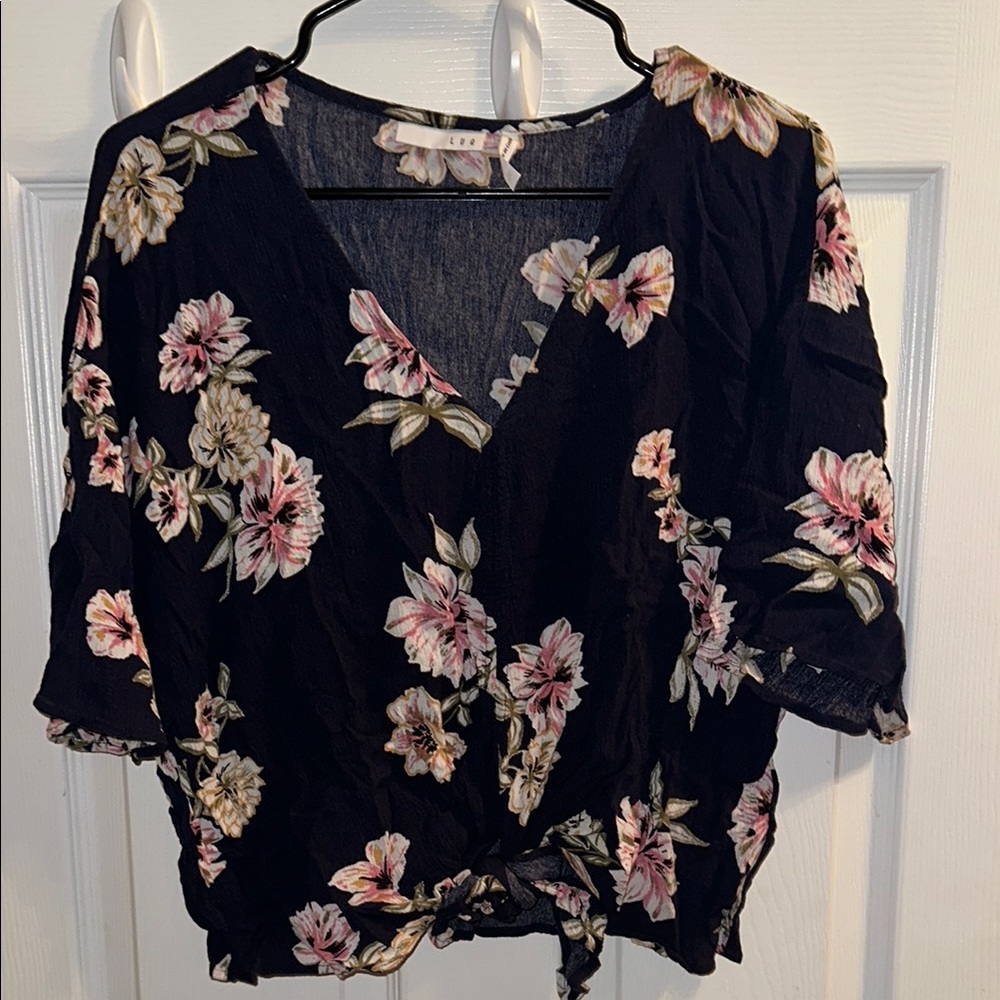 Floral Black Wrap Top